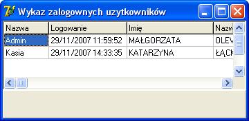 3.6. Zalogowani użytkownicy Dokumentacja System INSEMIK II Po wyborze funkcji Zalogowani użytkownicy, na ekranie