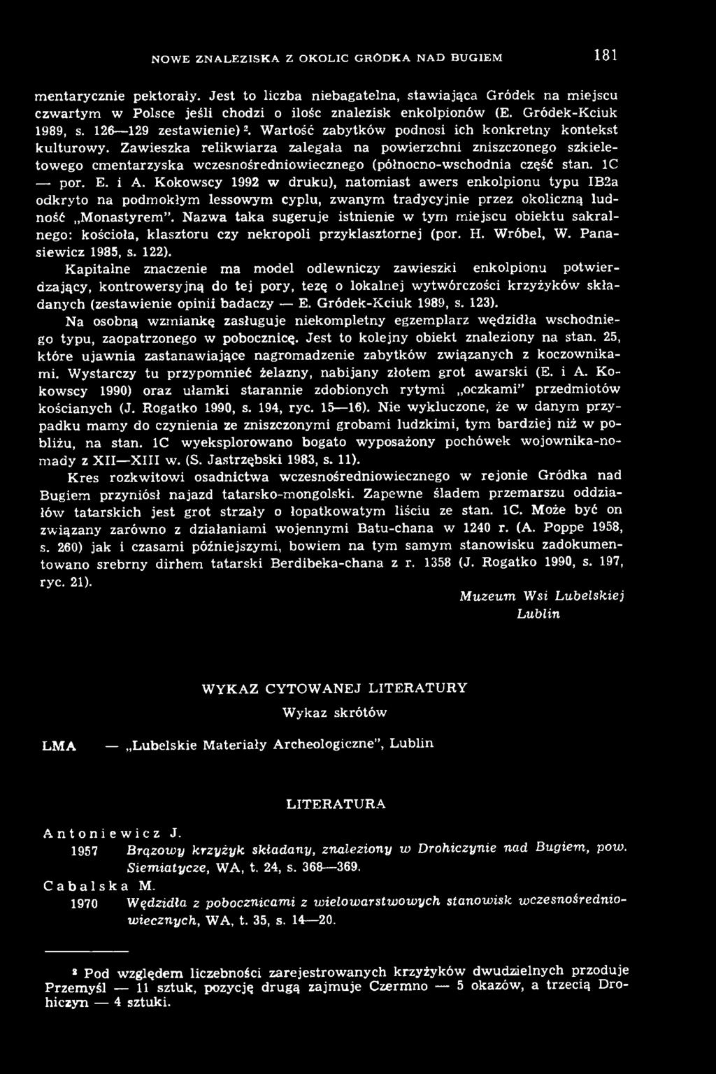 Nazwa taka sugeruje istnienie w tym miejscu obiektu sakralnego: kościoła, klasztoru czy nekropoli przyklasztornej (por. H. Wróbel, W. Panasiew icz 1985, s. 122).