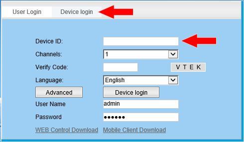 Aby realizować zdalny podgląd należy wpisać: 1. Device ID: (należy wpisać numer Serial No.