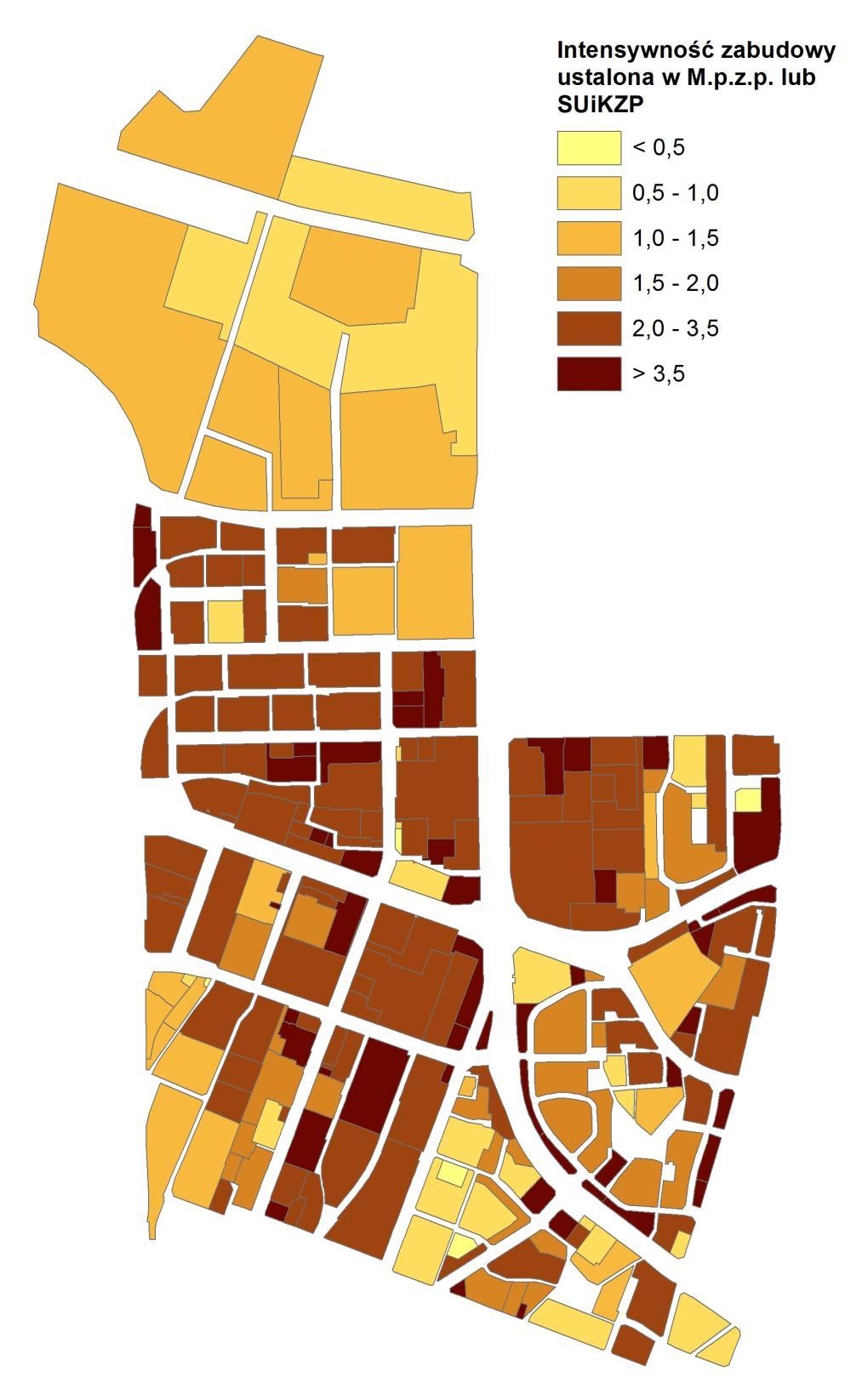 i południowej części. Północny fragment analizowanego obszaru stanowią tereny o przewadze mniej intensywnej zabudowy mieszkaniowej wielorodzinnej i jednorodzinnej.