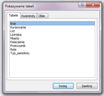 Ćw.3. Wszystkie tabele należy zapisać. Po zbudowaniu wszystkich tabel należy połączyć je relacjami.