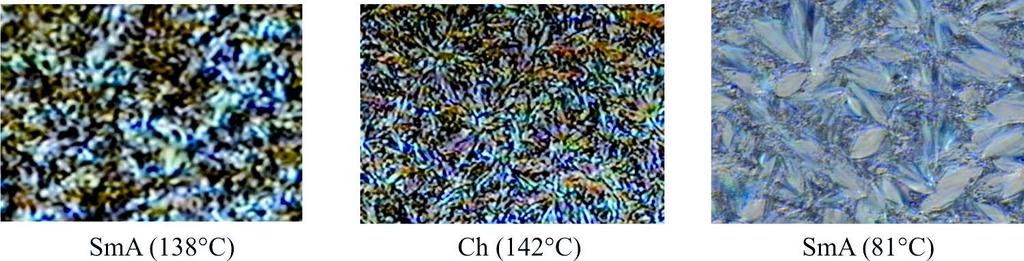 Fan texture smectic S2 (67 C) (left side) and smectic S3 (71 C) (right side) (on heating) [11] Rys. 15.