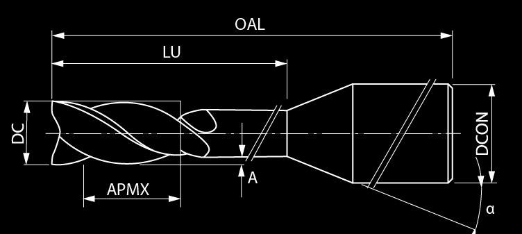 4-flute router with end cut / corner radius (uncoated) 4-ostrzowy pilnik, z płaskim końcem (niepokrywane) UDC02