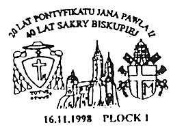 wizerunek Ojca Świętego i tekst : WYSTAWA FILATELISTYCZNA - 20 LAT PONTYFIKATU