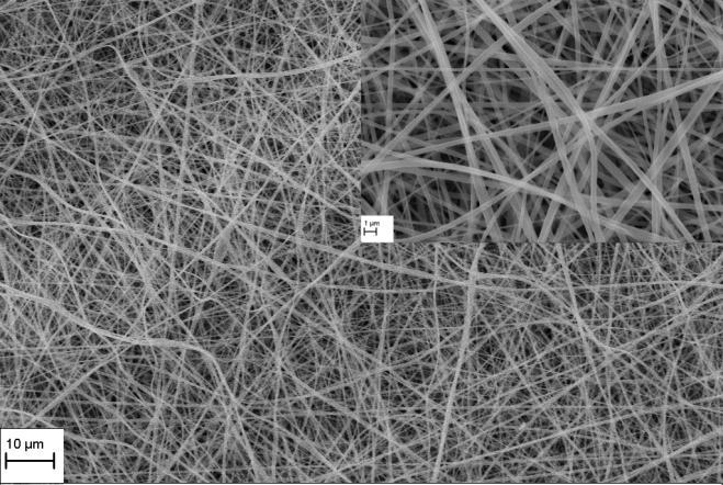 Rys. 7. Zdjęcia SEM nanowłókniny filtracyjnej z PVC przed modyfikacją (a) i po modyfikacji plazmowej trwającej 120 s (b) 4.