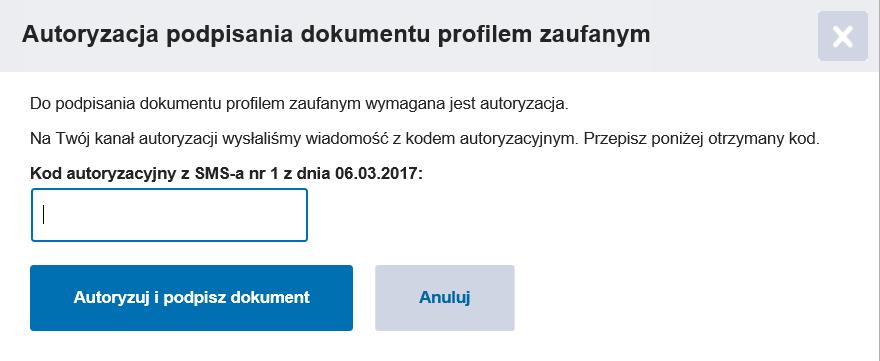 Krok 5 Pojawia się okno, gdzie należy dokonać autoryzacji w celu podpisania dokumentu Krok 6 Po podpisaniu dokumenty następuje przekierowanie do strony z informacją, czy dokument został podpisany czy