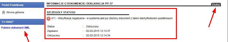 Po zmianie statusu dokumentu podatnik otrzyma e-mail z