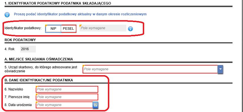 Krok 4 W kolejnym kroku należy wybrać (z rozwijanej listy) właściwy urząd skarbowy, do którego adresowany jest dokument Należy podać nazwę właściwego dla podatnika urzędu skarbowego, o którym mowa w