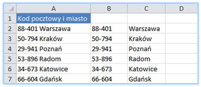 Zaznacz zakres komórek zawierający połączone dane (w przykładzie A2:A7). Uaktywnij kartę Dane i wskaż polecenie Tekst jako kolumny.