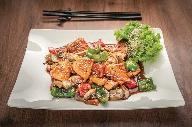 teriyaki Grilled chicken with vegetables in teriyaki sauce.