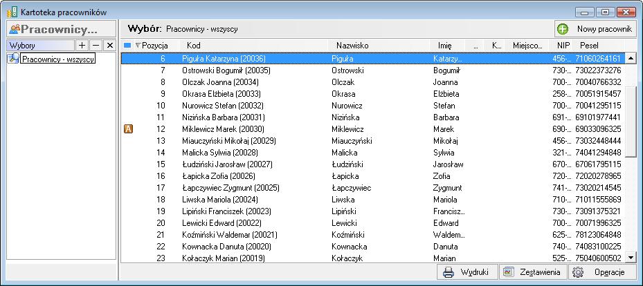 5.3 Kartoteka Pracownicy Kartoteka Pracownicy zawiera informacje o osobach zatrudnionych w Twojej firmie. Zgromadzone w niej dane możesz wykorzystywać np.