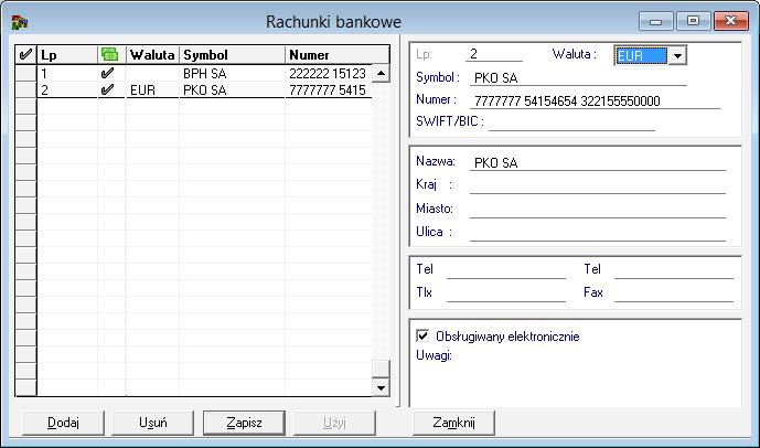 Numer numer rachunku bankowego powinien mieć format zgodny ze standardem NRB: NN RRRR RRRR XXXX XXXX XXXX XXXX NNRRRRRRRRXXXXXXXXXXXX na dokumentach papierowych, postać elektroniczna.