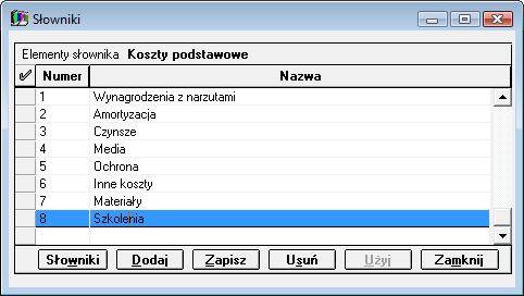 95 Wprowadzanie nowego słownika zdefiniowanego przez użytkownika Okno umożliwiające dodawanie składników słownika pojawi się po wybraniu przycisku Elementy. Rys. 96 Dodawanie elementów słownika.