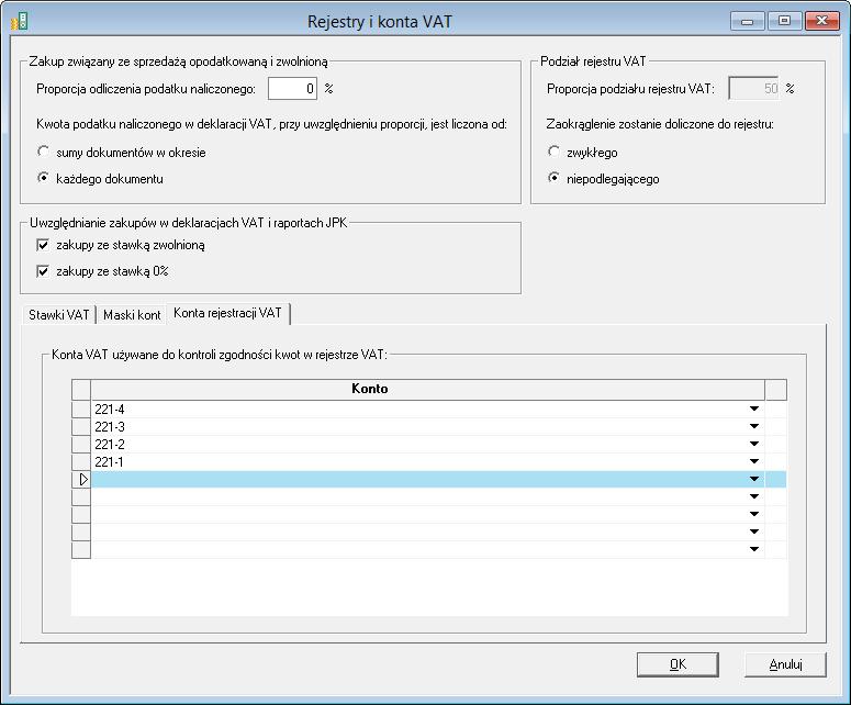 moopodatkowaniem, można jednocześnie ustawić podpowiedź dla VATu należnego i naliczonego.