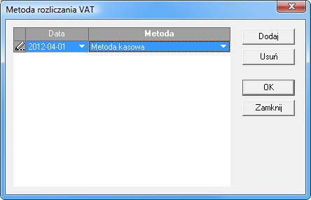Rys 114 Metoda rozliczania podatku VAT Tylko dla ogólnej metody płatności można stosować warunkowy rodzaj rejestru sprzedaży.