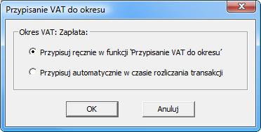 5 Ustalenie sposobu przypisania VAT do okresu Możliwe jest ustalenie sposobu przypisywania VAT do okresu dla rejestrów sprzedaży z konfigurowalnym okresem warunkowym.