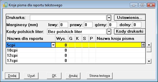 instalowanych w środowisku Windows na Twoim komputerze. Przycisk Kody drukarki jest dostępny tylko dla wydruku tekstowego. W kolumnie Wys. podaj wysokość czcionki.