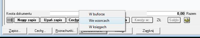 Rys. 158 Parametry ustawiania okna Wybór wzorca Zapisany uprzednio wzorzec można też wykorzystać, wybierając w oknie wprowadzania dokumentu przycisk Przeszukiwanie, a następnie We wzorcach.