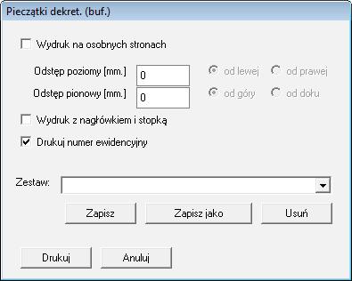 Rys. 238 Opcje drukowania pieczątki dekretacyjnej Poniżej widoczny jest zbiorczy wydruk pieczątek dekretacyjnych. 7.6 Przeksięgowania kont Rys.