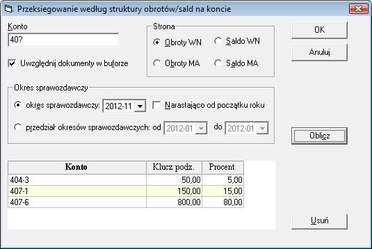 kwota, która ma pozostać kwota, która ma pozostać na koncie, reszta zostanie wyksięgowana. Za pomocą przycisku Dodaj rozbicie możesz stworzyć kolejne pozycje, na które nastąpi przeksięgowanie.