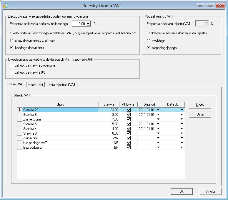 Rys. 261 Okno Rejestry i konta VAT. 7.