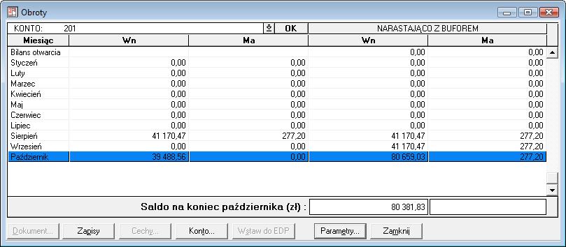 9.3.1 Obroty konta Raport można generować po wybraniu polecenia Obroty konta z listka zakładki Konta w oknie Raporty.