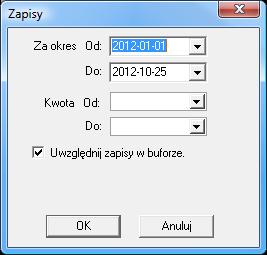 Rys. 365 Parametry raportu Zapisy na koncie Uwzględnij zapisy w buforze - zaznaczenie pola pozwala na ujęcie w zestawieniu zapisów z dokumentów umieszczonych czasowo w buforze.