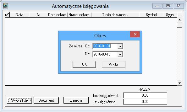 9.3 Księgowania automatyczne W oknie tym prezentowane są dokumenty księgowane automatycznie przez program. Są to np. przeksięgowania różnic kursowych.