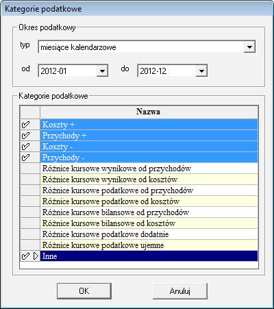 Rys. 430 Okno Kategorie podatkowe Po