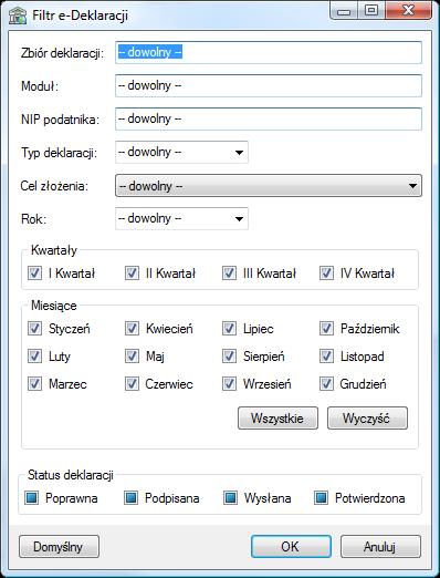 Rys. 458 Okno Filtr e-deklaracji filtrowanie deklaracji pod zadanymi warunkami.