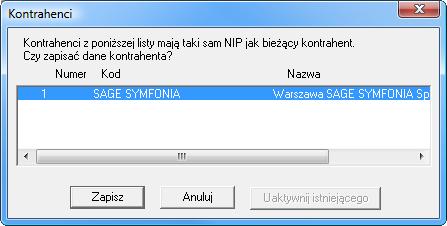 Rys. 51 Ostrzeżenie o próbie zapisania kontrahenta z NIPem, który jest już użyty u innych kontrahentów W przypadku kartotek pracowników oraz urzędów postępowanie jest analogiczne. 5.1.5 Znaczniki dla kartotek 5.