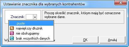 Rys. 53 Nadawanie znacznika dla wybranego elementu/ elementów kartoteki Powyższy sposób umożliwia zasadniczo grupowe nadawanie znaczników.