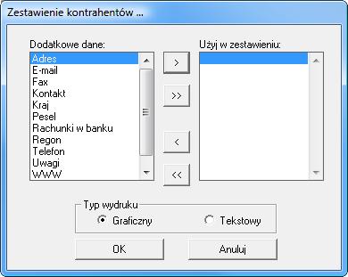 realizowane w nim operacje. 5.1.8 Drukowanie kartoteki Wprowadzone dane o kontrahentach można wydrukować w formie zestawienia.