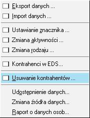 Aby usunąć pozycję z kartoteki: Kontrahenci stali, Pracownicy i Urzędy, wskaż w tabeli pozycję, która ma być usunięta.