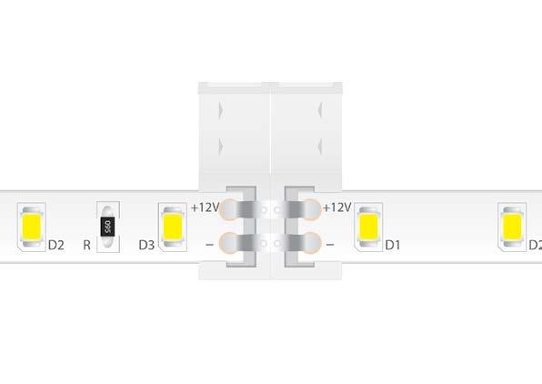 taśm LED przy pomocy złącza typu: zacisk - zacisk Łączenie dwóch