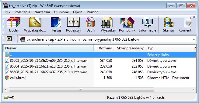 na liście nagrań). W przypadku zaznaczenia kilku nagrań tworzony jest plik archiwum o nazwie trx_archive.