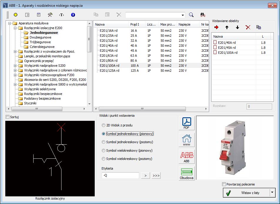 ABB-CAD: ABB - Aparaty i rozdzielnice niskiego napięcia ABB - Aparaty i rozdzielnice niskiego napięcia Biblioteka zwiera aparaturę modułową, pomiarową, aparaty rozdziału niskiego napięcia, a także