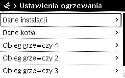 7 Menu serwisowe 7.1 Ustawienia ogrzewania 7.1.1 Menu "Dane instalacji" W tym menu można wprowadzić ustawienia dla całej instalacji ogrzewczej. Ustawia się w nim np.