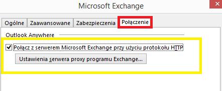 Rysunek 9. Konfiguracja zakładki "Połączenie" W nowo otwartym oknie należy wprowadzić następujące dane: adres https:// outlook.office365.