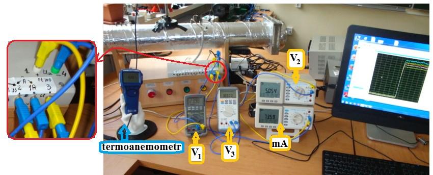 . WYZNACZANIE CHARAKTERYSTYKI PRZETWARZANIA TERMOREZYSTORA Na rysunku 6 przedstawiony jest schemat elektryczny układu do wyznaczania charakterystyki przetwarzania termorezystora, na rysunku 7 - widok