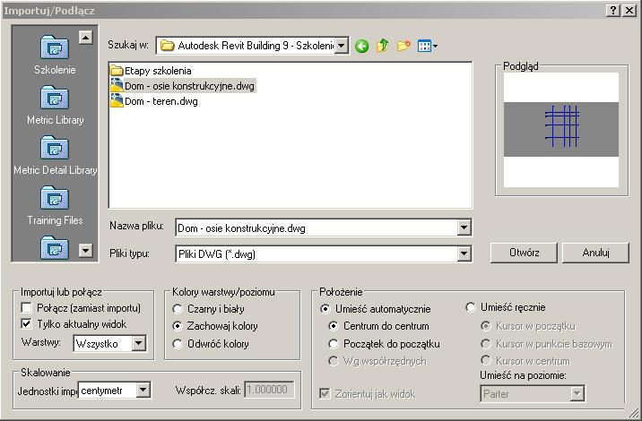 Autodesk Revit Architecture: Projekt od A do ś szkolenie multimedialne 7 Nadaj nazwę projektowi. 1. Z Menu górnego wybierz: Plik, a następnie polecenie: Zapisz jako... 2. Pojawi się nowe okno.