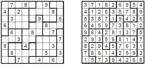 11. SUDOKU NIEREGULARNE W każde pole diagramu wpisz jedną z cyfr od 1 do 9 tak, by w każdym rzędzie, w każdej