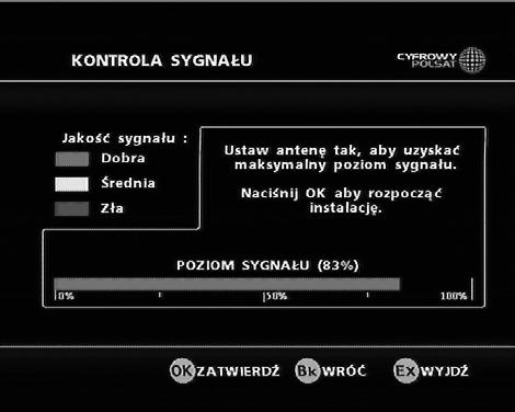 Należy ustawić parametry transpondera, z którego kanały mają zostać zainstalowane w dekoderze.