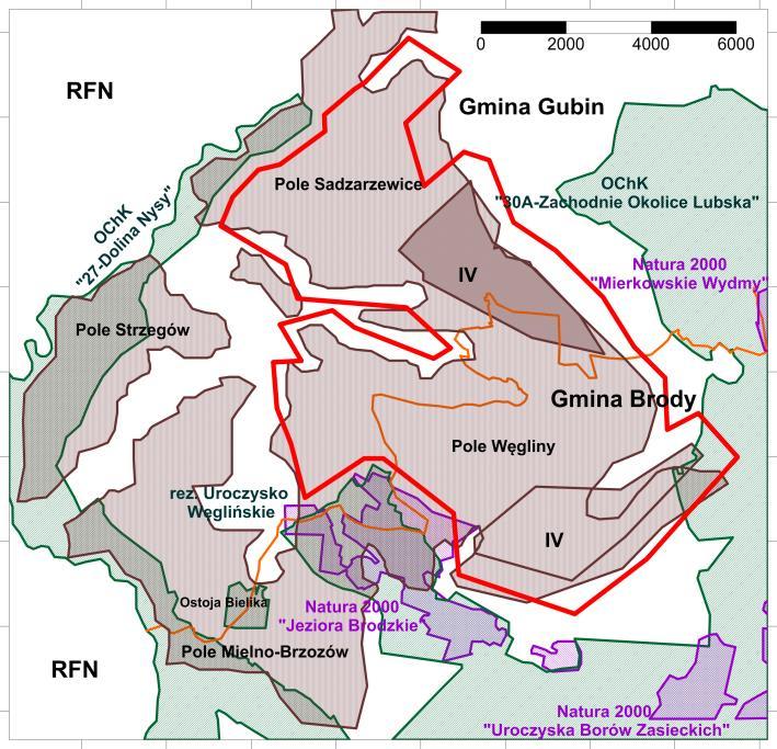 Węgiel brunatny w regionie lubuskim Rys. 3.48. Granice projektowanego zasięgu eksploatacji złoża Gubin na tle istniejących form ochrony przyrody (Naworyta 2013) W tabeli 3.