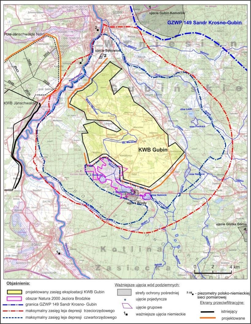 Węgiel brunatny w regionie lubuskim Maksymalny rozwój lejów depresji nastąpi w okresie 22-37 lat od rozpoczęcia eksploatacji będzie to spowodowane eksploatacją dolnego IV pokładu węgla.