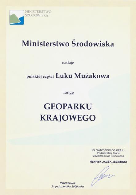 Rozdział 5 sprawia, że istnieje potrzeba tworzenia nowych produktów i atrakcji turystycznych opartych na formacjach geologicznych. 5.3.2. Geopark Łuk Mużakowa W dniu 21 października 2009 r.