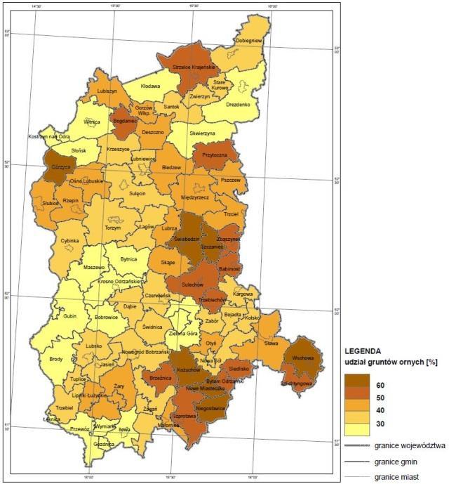 Rozdział 2 Rys. 2.24. Grunty rolne w województwie lubuskim (Opracowanie 2014) 60 Rys. 2.25.