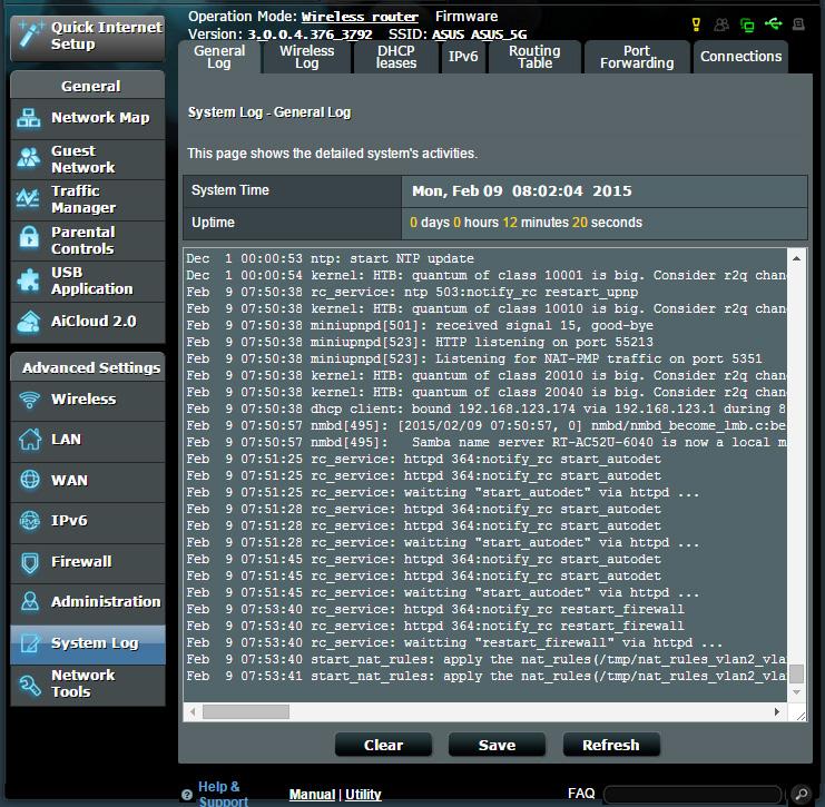 4.7 System Log (Dziennik systemu) W pozycji System Log (Dziennik systemu) znajduje się lista zarejestrowanych aktywności w sieci.