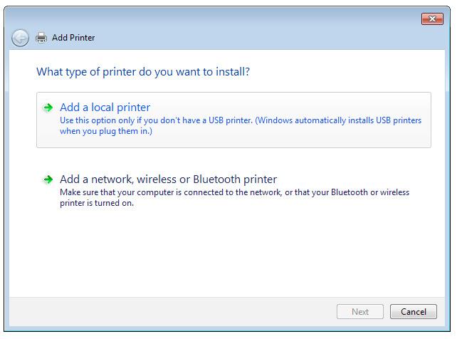 Na pulpicie systemu Windows kliknij kolejno pozycje Start > Devices and Printers (Urządzenia i drukarki) > Add a printer (Dodaj drukarkę) w celu