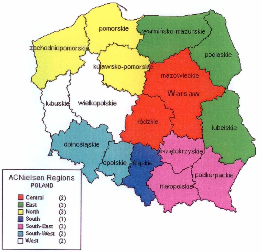 Incidence of Non-domestic Packs by Nielsen Region Poland national incidence of non-domestic packs: 15.